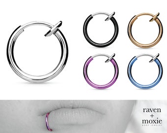 Spring-loaded fake nose ring - also for ear, cartilage, lip, septum, lobe, helix, or navel