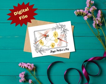 Dragonfly Mother's Day Card, Printable Floral Design (PDF Download)