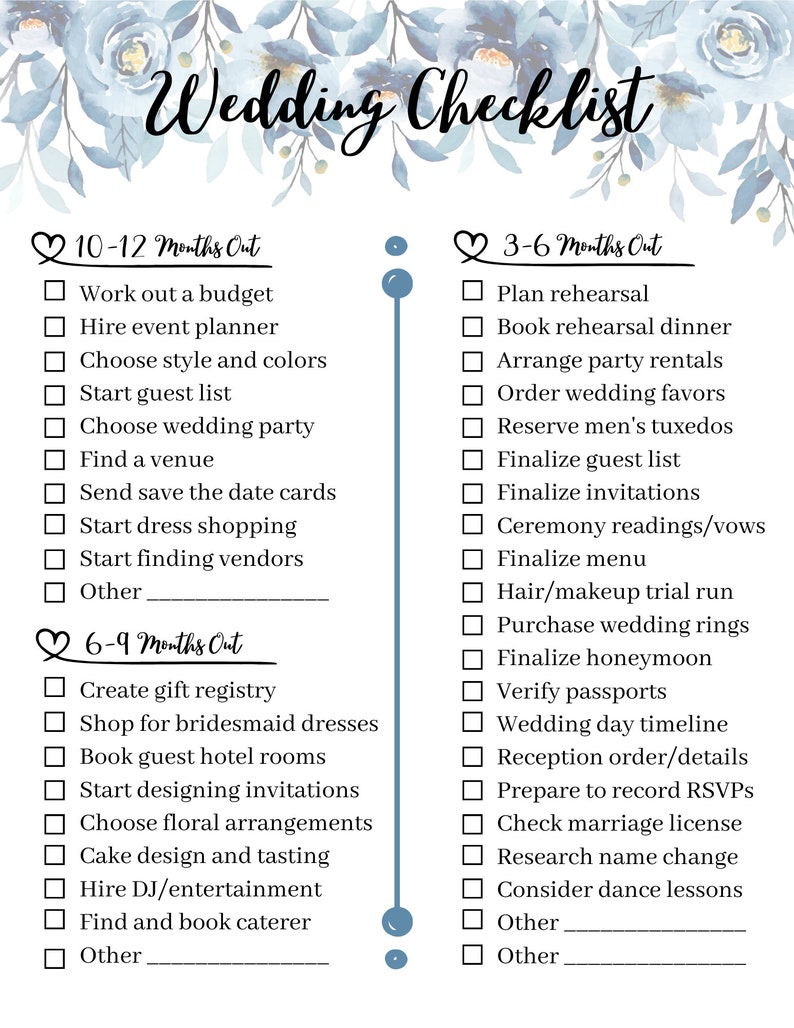 Blue Floral Deluxe Wedding Planner Printable, Rustic Wedding Organizer ...