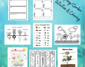 Spring Garden Activity Pages, Kid's Coloring Bookmarks (PDF Download)