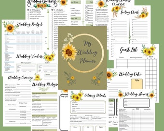 Sunflower Wedding Planner Printable, Rustic Country Organizer (Digital Download)