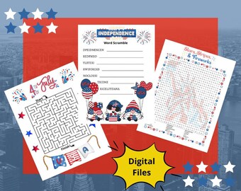 4th of July Kid Activities, Maze, Wordsearch, Scramble (Digital Download)