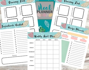 Printable Weekly Meal Planner, Grocery List, Recipe Organizer (Digital Download)