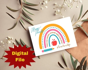 Teacher Appreciation Card Printable, Teacher Card from Student, Best Teacher Card,  Digital Download, Teacher Thank You, Teacher Rainbow