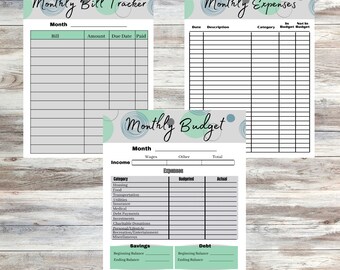 Monthly Budget Planner, Expense Tracker, Bill Tracker (Digital Download)