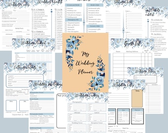 Blue Floral Wedding Planner Printable, Rustic Organizer (Digital Download)