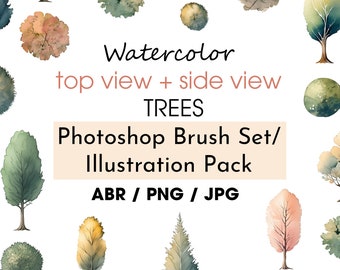 Photoshop Brush Set SIDE+TOP-TREES abr + png + jpg / Illustration pack / High resolution brushes / archibicc / digital download / clipart