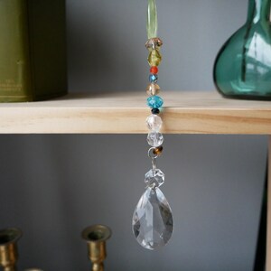 Beaded crystal suncatcher strands, eclectic home decor, strings for windows, vintage beads