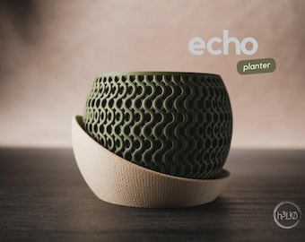 Echo Planter | 3D Printed Modern Plant Pot with Drip Tray | Minimalist Succulent Planter | Plant Lover Gift