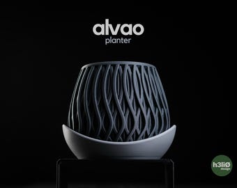 Maceta Alvao / Maceta texturizada impresa en 3D con bandeja de goteo / Maceta de estilo moderno de mediados de siglo / Maceta de interior