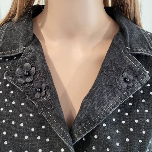 Black Jean Jacket With Rhinestones Etsy