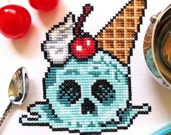 Ice Scream Sundae - Digital Cross Stitch Pattern, Instant PDF Download, Beginner Friendly, Modern, Occult, Gothic, Ice Cream, SummerWeen