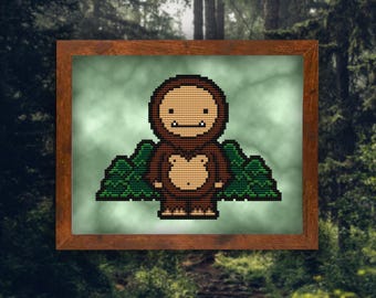 Bigfoot - Digital Cross Stitch Pattern, Instant PDF Download, Beginner Friendly, Modern, Kawaii, Folklore, Legend, Cryptozoology, Sasquatch