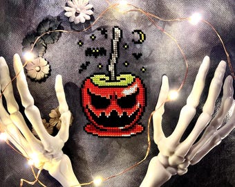 Cursed Apples - Digital Cross Stitch Pattern, Instant PDF Download, Beginner Friendly, Modern, Occult, Gothic, Candy, Caramel, Halloween