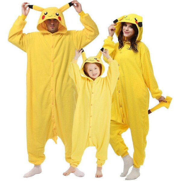 Pikachu Family Costume - костю пикач дя детей и взрос. Pikachu Onesie - семейная игра Pokemon Costume - тепый стю пикач яY Yйyng