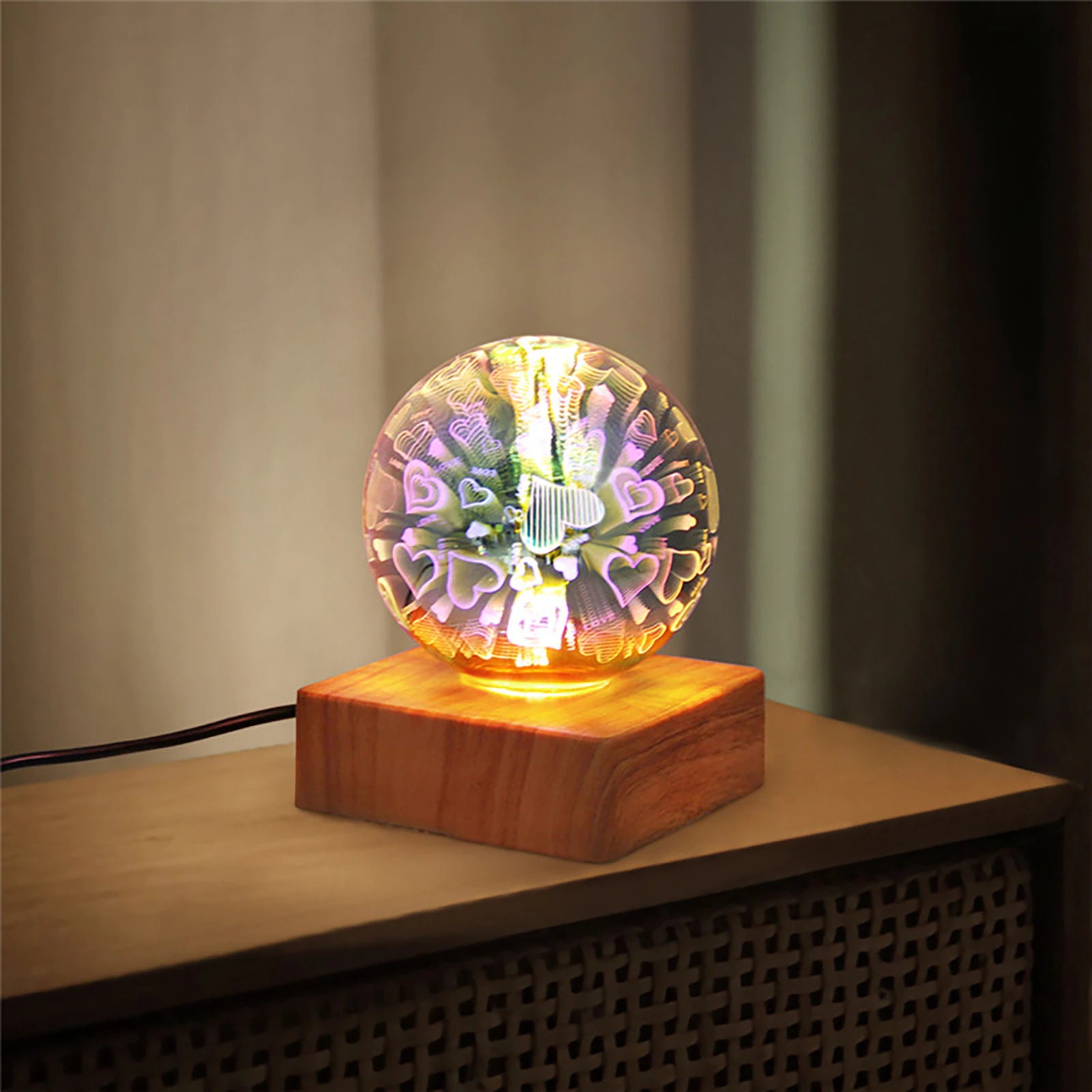 Lampe 3D Feux d'artifices Lampe de Chevet Magnifique Modèle Coeur