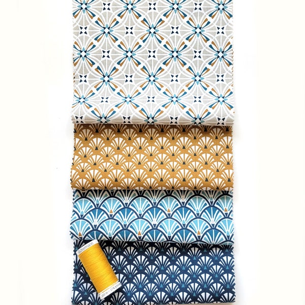Cotton Quilting Fabrics - Coastal Fabric Collection- Teal and Mustard - Willow Weavers-Domotex