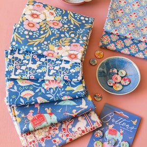 Jubilee - 5 pc Precut Fat Quarter Bundle - Blue - 18in x 22in - By Tone Finnanger for Tilda Fabrics - Cotton Quilting Fabric