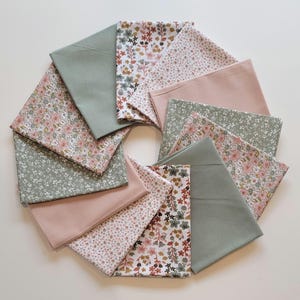 Cotton Quilting Fabric - 6 pc Precut Fat Quarter Bundle- Chelsea-Vintage Flower Meadow-Pink and Green-Willow Weavers-Domotex