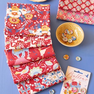 Jubilee -  5 pc Precut Fat Quarter Bundle - Red - 18in x 22in - By Tone Finnanger - Tilda Fabrics - Cotton Quilting Fabric