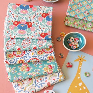 Jubilee - 5 pc Precut Fat Quarter Bundle - Teal/Cream - 18in x 22in x 5 Precuts - Tilda Fabrics - Cotton Quilting Fabric
