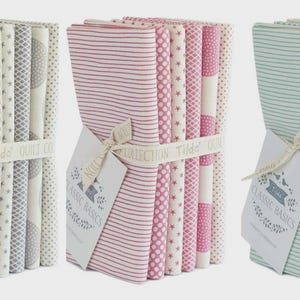 Classic Basics - 6 pc Precut Fat Quarter Bundle - Pink, Blue and Grey - 18in x 22in  - Tilda Fabrics - Cotton Quilting Fabric