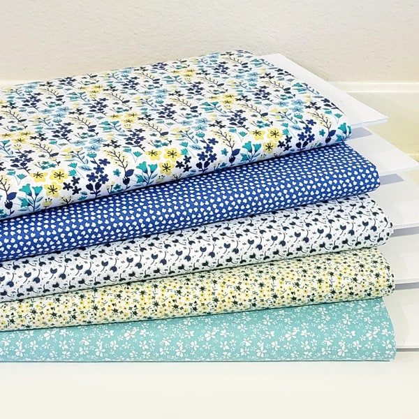 Cotton Quilting Fabrics- Chelsea Fabric Collection - Lemon and Blue - Willow Weavers-Domotex