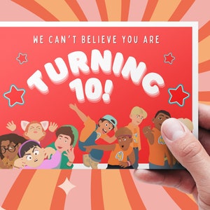 Turning Red - Tarjeta de felicitación de cumpleaños personalizable con Mei Mei, Priya, Abby, Miriam y 4 * Town! - Archivo digital PDF