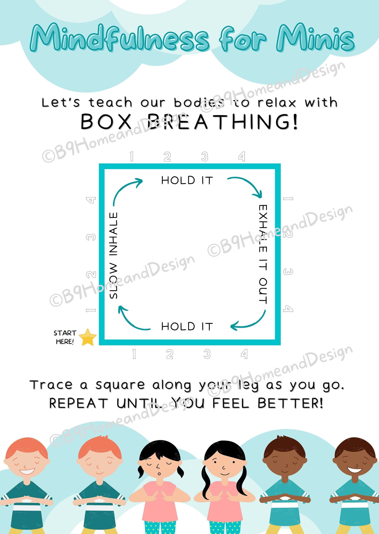 Box Breathing Printable Flyer Mindfulness for Minis Calm Down Stress