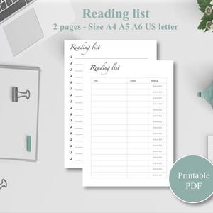 Reading List Printable | Book Tracker & TBR List | Reading Log | PDF Instant Download |