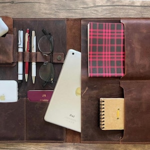Portfolio per insegnanti, Portfolio in pelle personalizzato, Portadocumenti A4, Custodia per iPad, Organizer in pelle formato carta, Portfolio vintage fatto a mano