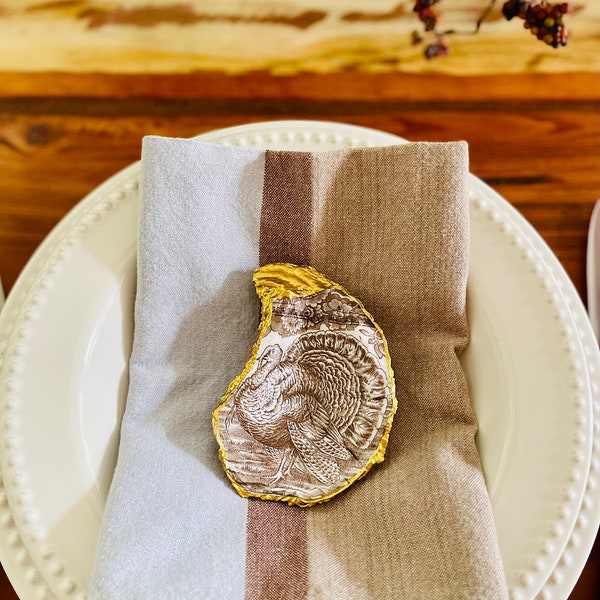 Thanksgiving Oyster Shell Turkey and Fall Foliage Keepsake Ring Dish