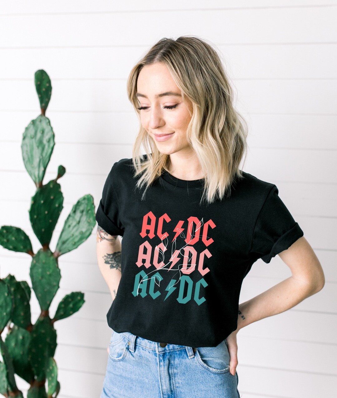AC DC Botanical Tee, Band Tees, Vintage Tops, Gifts for Her, Girl Band ...