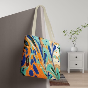 Ebru Art Print Tote Bag - Abstract Marble Swirls for Everyday Style & Unique Fashion Accessory