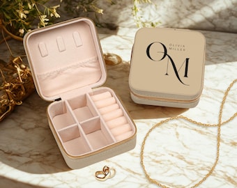 Personalized Jewelry Travel Case with Initials and Name: Custom Monogram Organizer