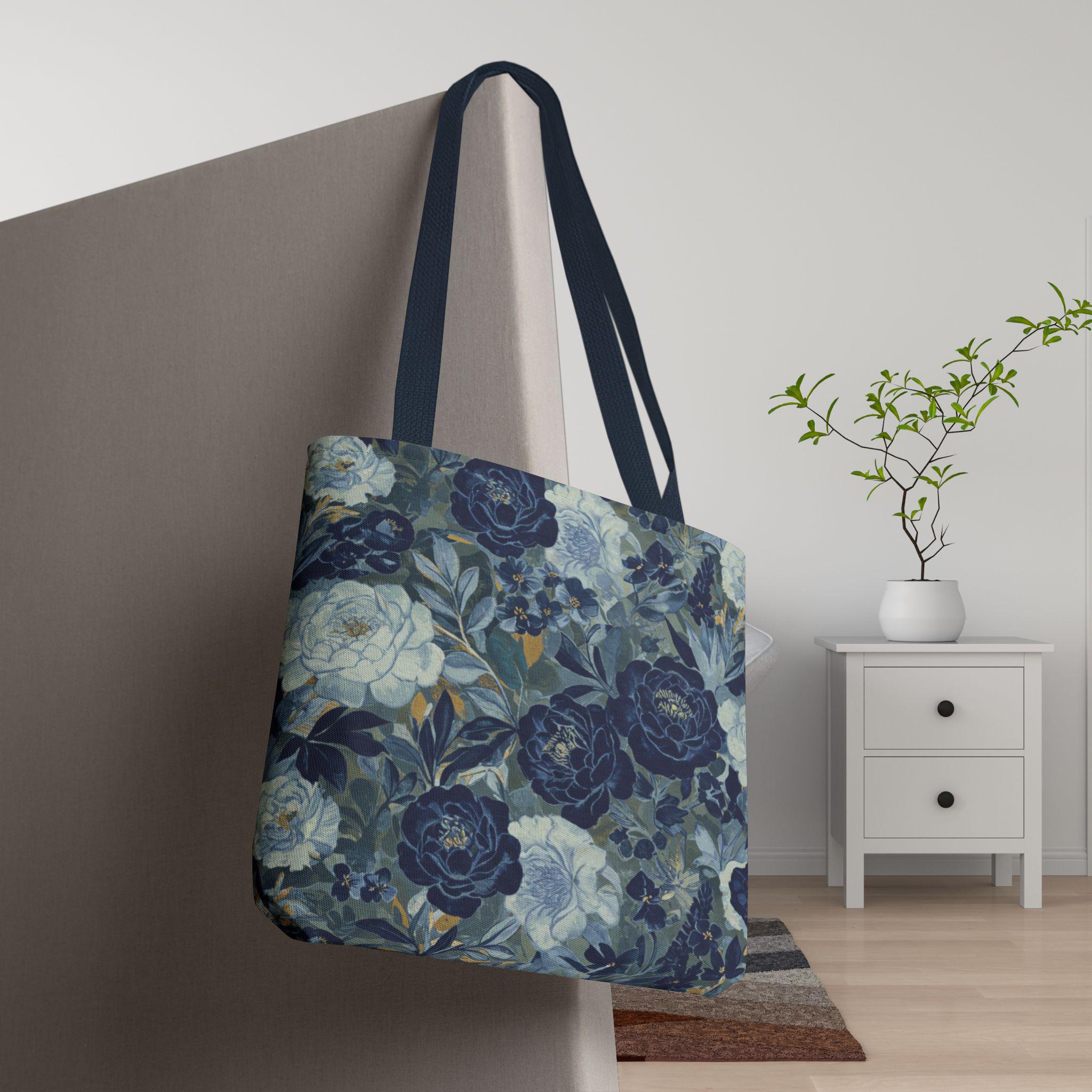 Blue Peonies Tote Bag: Floral Canvas Shoulder Bag, Botanical Gift