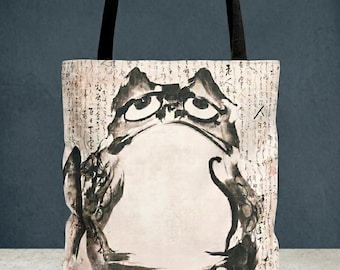 Japanese Frog Art Tote Bag – Getsuju Design, Durable Polyester