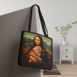 Mona Lisa with Cat Tote Bag  - Orange Feline Design, Vintage Style, Famous Art