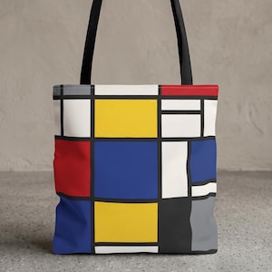 Mondrian Inspired Tote Bag – Colorful Geometric Canvas Shopper, Everyday Use & Gifts