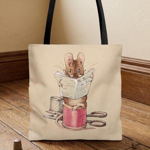 Tailor Mouse Tote Bag for Sewists: Beatrix Potter Watercolor Art Carryall