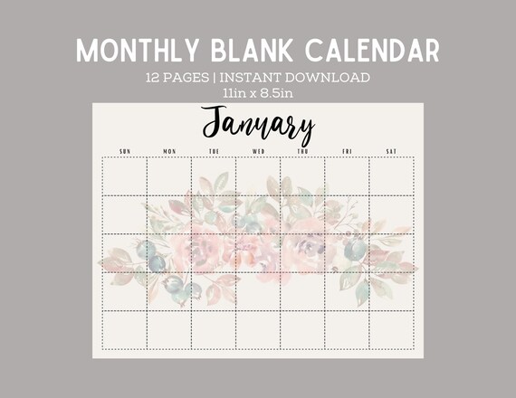 blank monthly calendar printable landscape desk calendar etsy