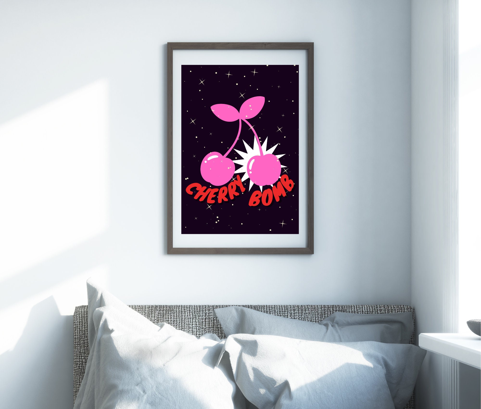 Cherry Bomb Night, Digital Download, Printable Wall Art, Colorful Wall ...