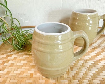 POTTERY MUG 12 oz. Neutral Tan Rustic Distressed Farmhouse Barrel Ceramic Boho Bohemian