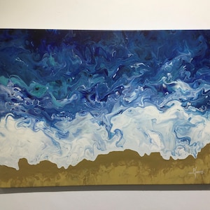 Vloeiend schilderij schilderij Het strand. Vloeibaar verven. Gieten.