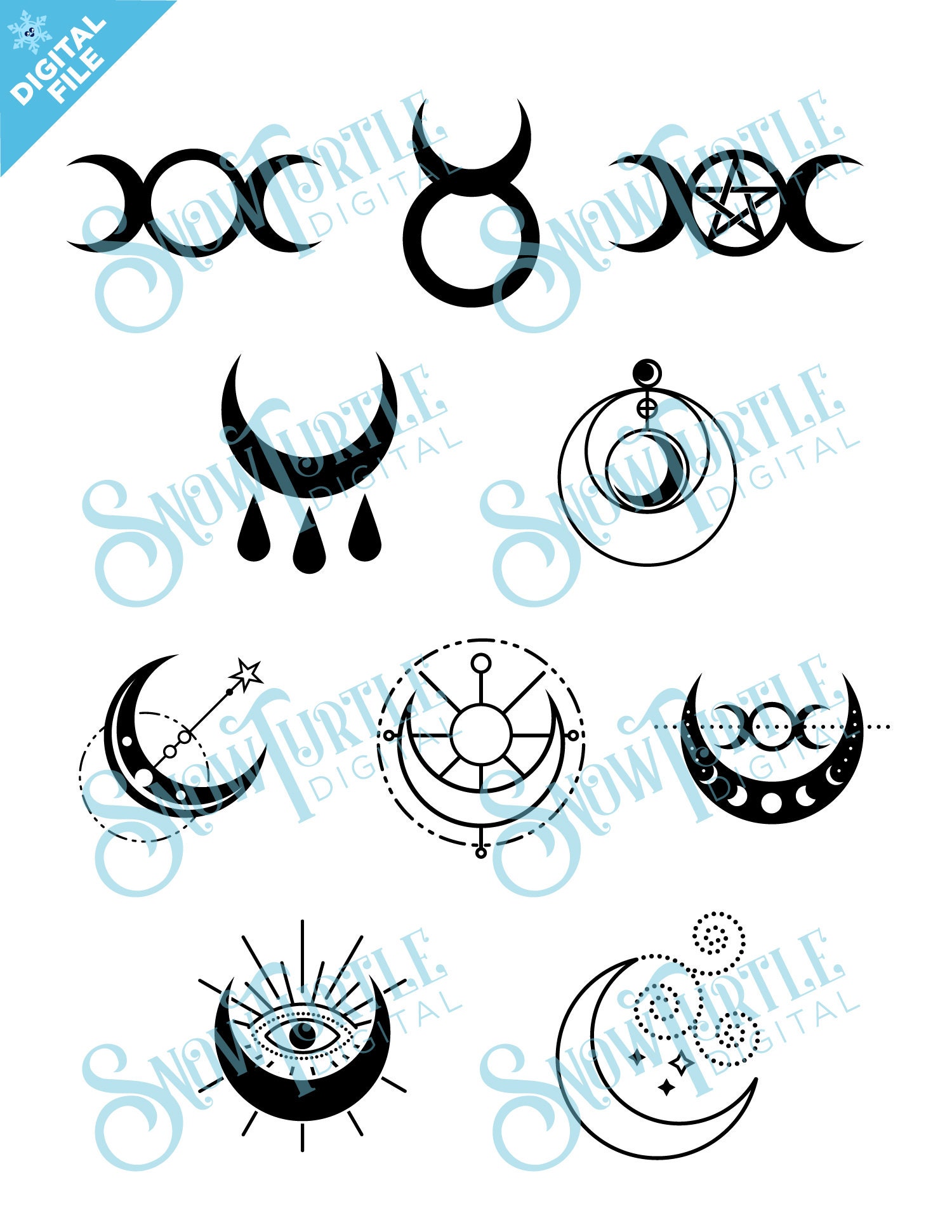 Moon Icons Wiccan Symbols 20 Occult Icon Svg/dxf/png/pdf, Cut