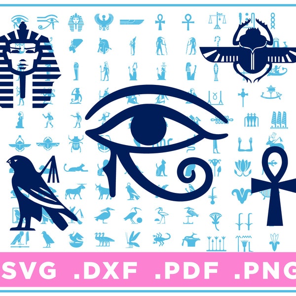 Egypte Symboles égyptiens Grand ensemble de 100 symboles individuels svg / dxf / png / pdf, fichiers coupés, Téléchargement numérique, Cricut, Silhouette, Glowforge