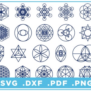 Conjunto de geometría sagrada de 20 diseños individuales svg/dxf/png/pdf, archivos de corte, descarga digital, Cricut, silueta, Glowforge, descarga instantánea