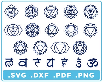 Chakra Symbol Set de 21 diseños individuales svg/dxf/png/pdf, archivos cortados, descarga digital, Cricut, Silhouette, Glowforge, descarga instantánea
