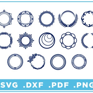 14 Circle Monogram Frames Set svg/dxf/png/pdf, cut files, Digital Download, Cricut, Silhouette, Glowforge, letter frame instant download