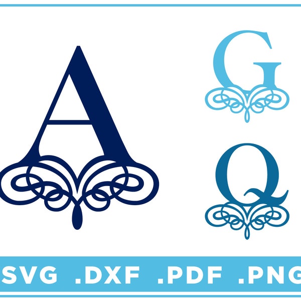 Single Monogram svg/dxf/png/pdf, Alphabet cut files, Digital Download, Cricut, Silhouette, Glowforge 26 individual letters, instant download